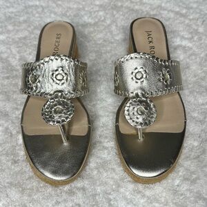 Jack Rogers | Silver Metallic Jacks Mid Wedge espadrille Sandals NWOB | Size W7
